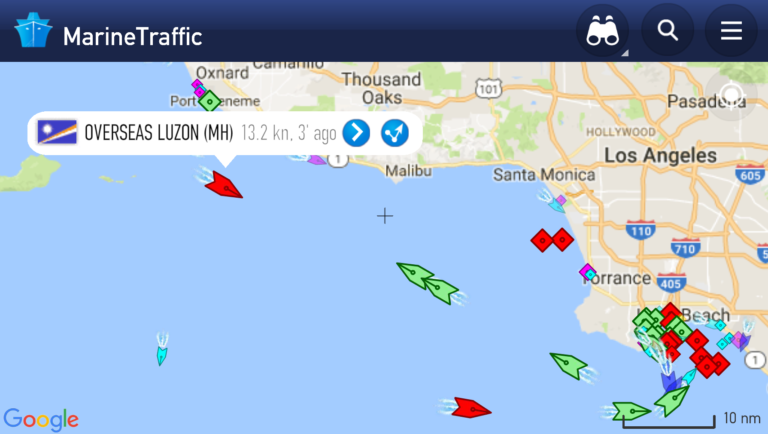 screen capture of shipping map of ship carrying bitumen from Burnaby to California oil refinery