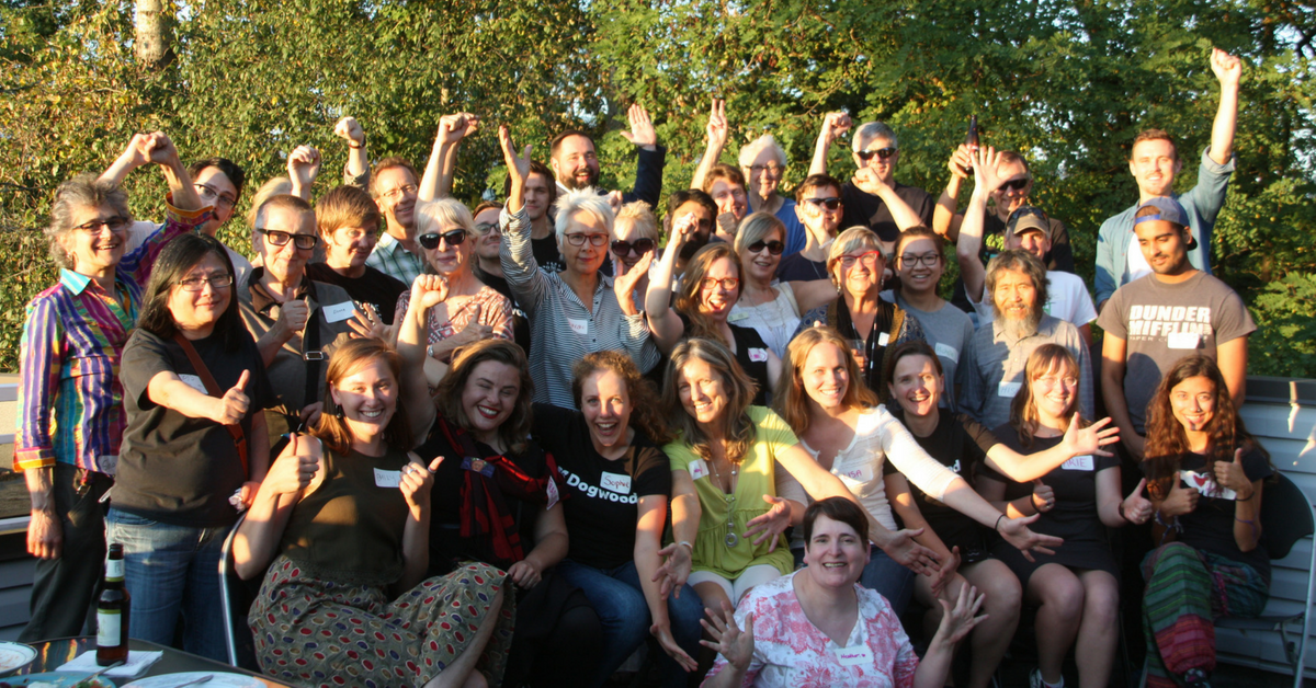 Smilling Dogwooders at the 2017 Burnaby office barbecue