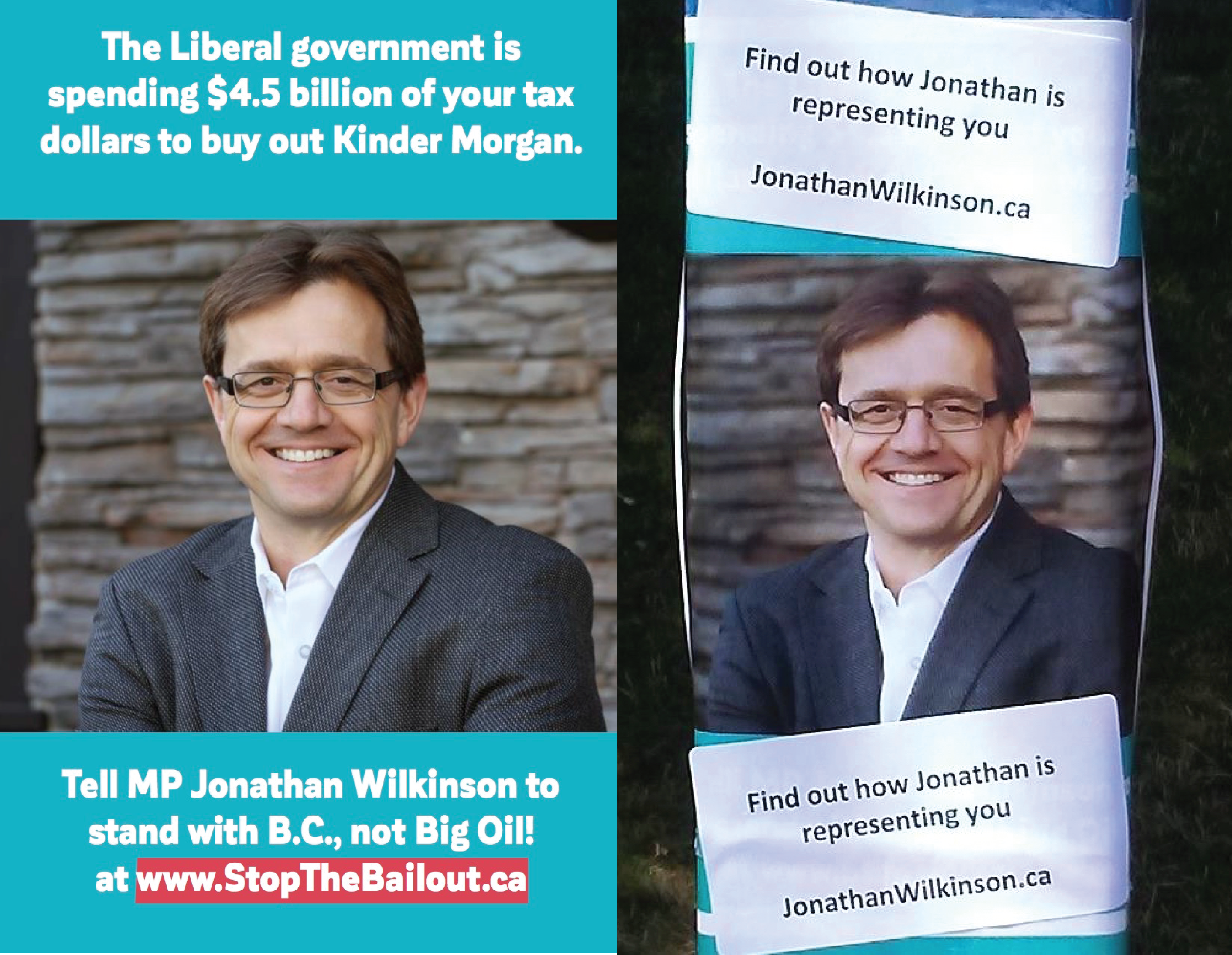 North Van MP Jonathan Wilkinson on a poster, before and after the next is covered over