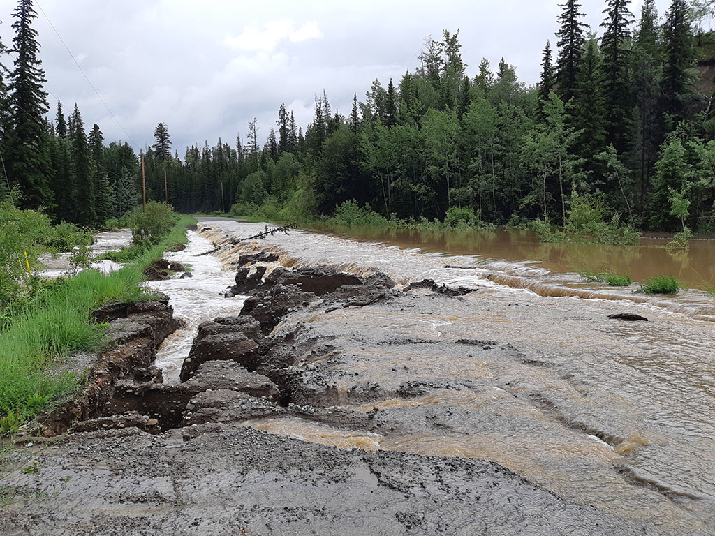 Farwell Canyon road washed out by flooding at Big Creek, Juy 2019