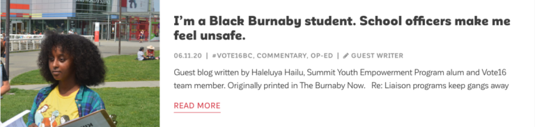 Read blog by Haleluya Hailu: I'm a Black Burnaby student. School officers make me feel unsafe.