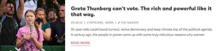 Read Blog by Kai Nagata: Greta Thunberg can't vote. The rich and powerful like it that way.