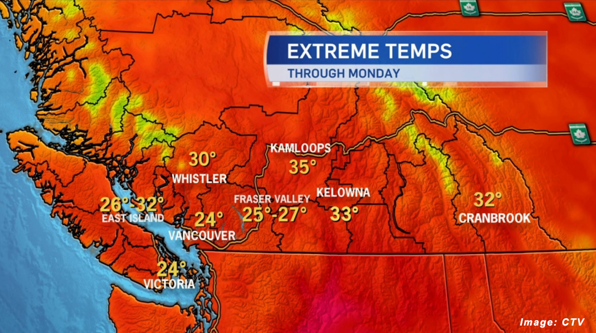 Map showing heat wave in BC