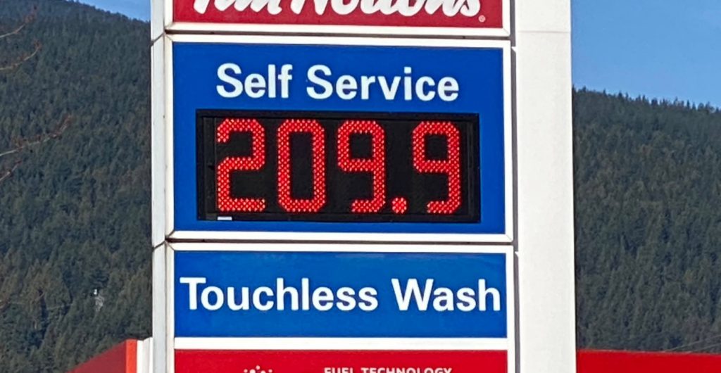 sign at gas station in Vancouver shows 209.9