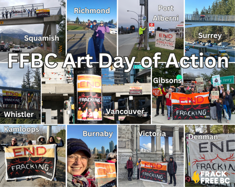 Collage of "End Fracking" posters and banners in communities all around B.C.